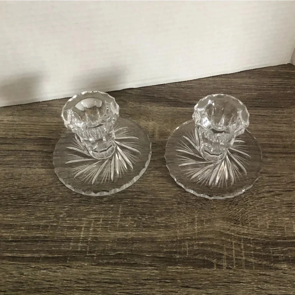 Vtg Pinwheel Glass Candlestick Holders